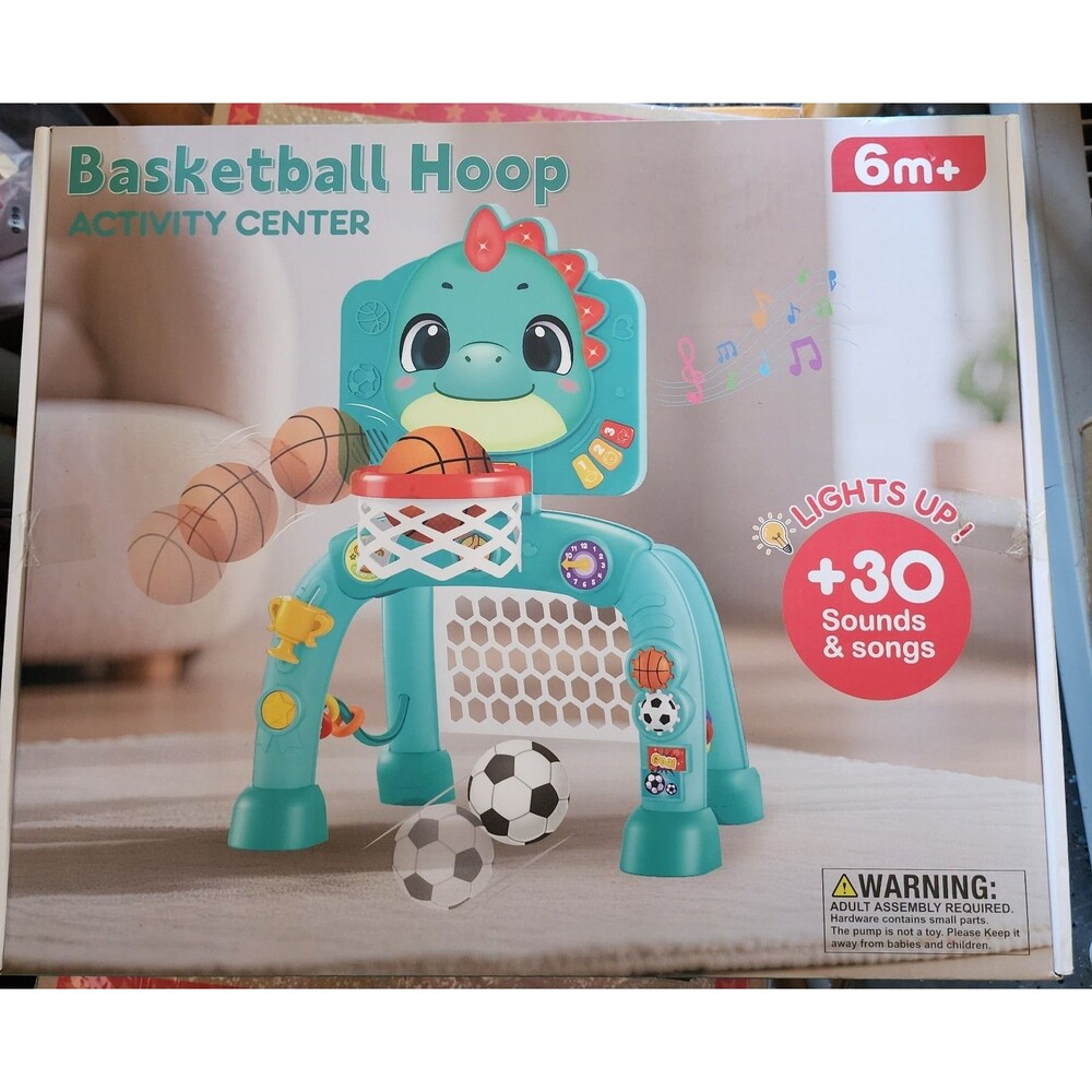 Baby Dinosaur Basketball Hoop Activity Center with Lights, 30+ Sounds &...